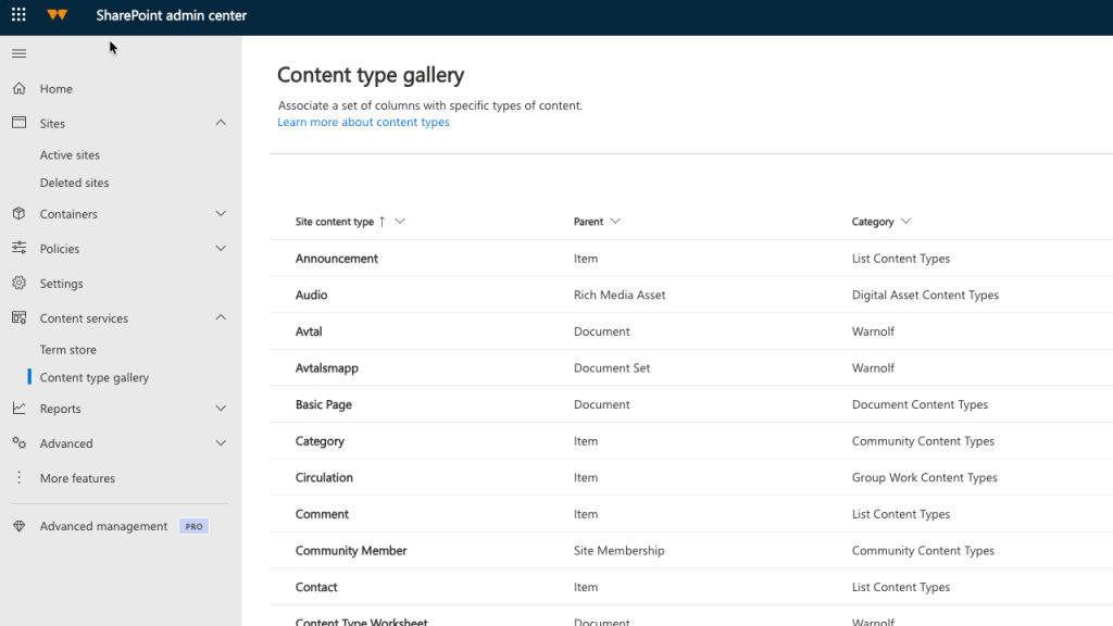 Innehållstyper i SharePoint&nbsp;Online